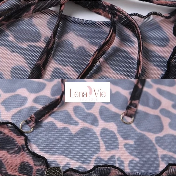 Babydoll Leo Backless Sheer Leopard Mini Dress, Backless Sexy Mesh Coverup - Picture 8 of 10